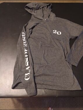 Jostens Gray Hooded Long Sleeve Tee with '20' and Sleeve Script Women Sz Medium